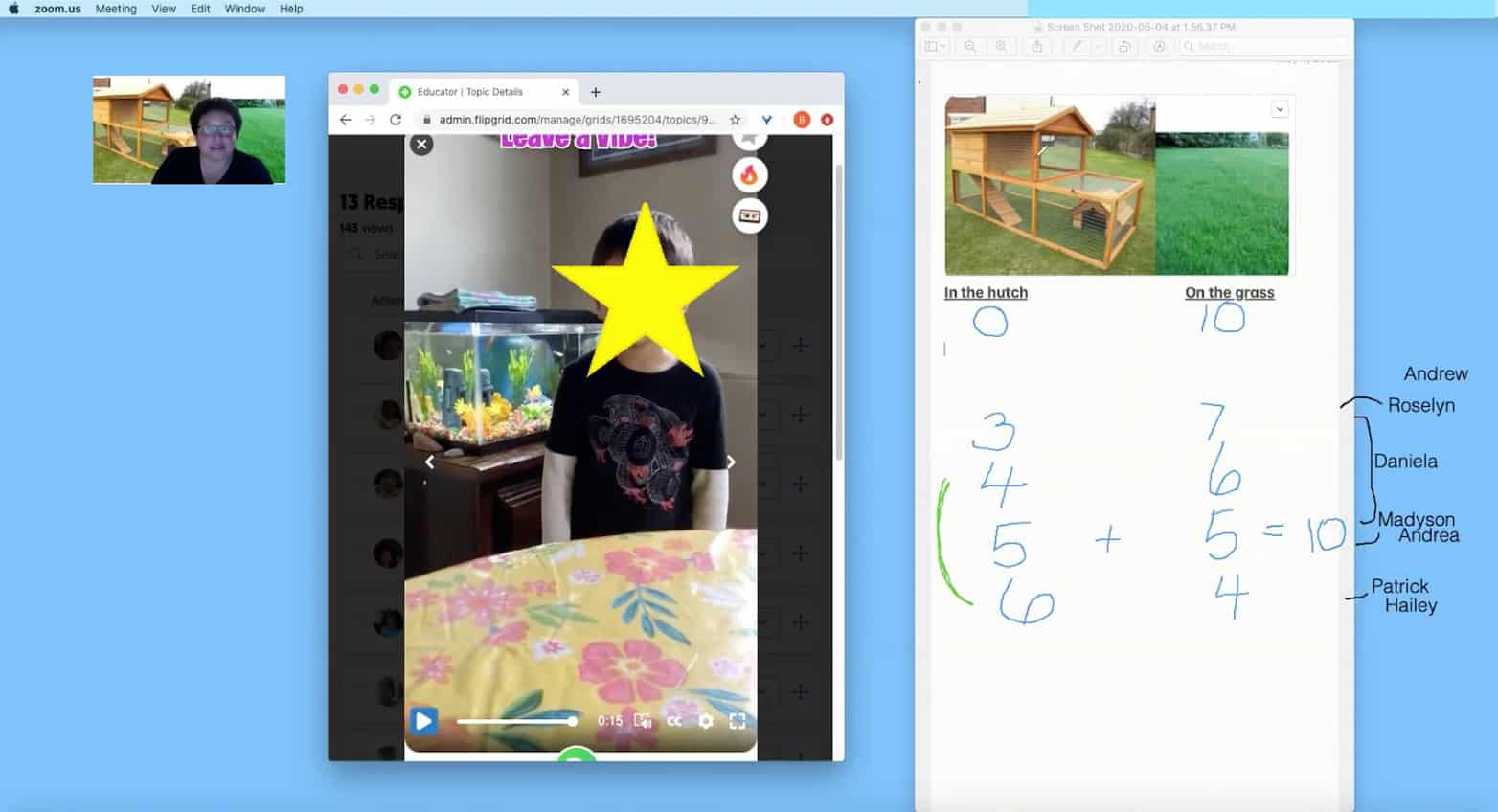 Sharing student responses from Flipgrid math problems.